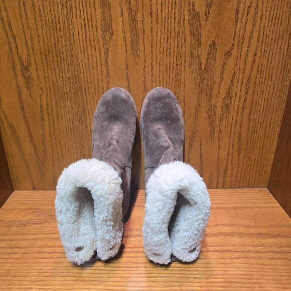 UGG Australia Lynnea Boots Womens Brown Suede Shearling Ankle Wood Clog Size 7 - Picture 8 of 10